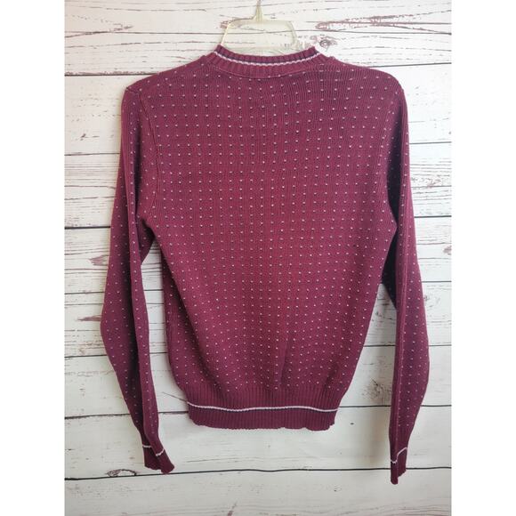Vintage Woolrich Sweater Burgundy Polka Dot Ribbed Preppy Men's Size Small - Picture 8 of 9